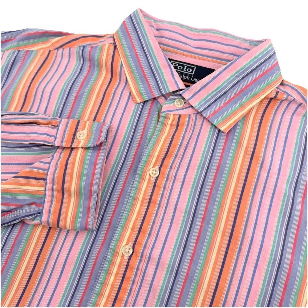 Vintage Polo Ralph Lauren Westerton Shirt Mens XXL Multi‎ Color Striped Cutaway